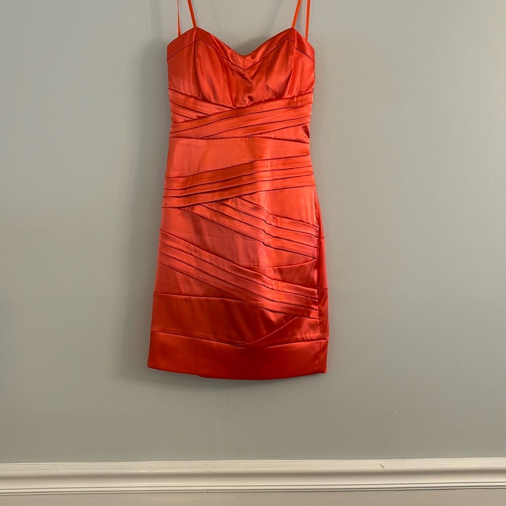 Arden B Orange Ruched Sheath Mini Dress
